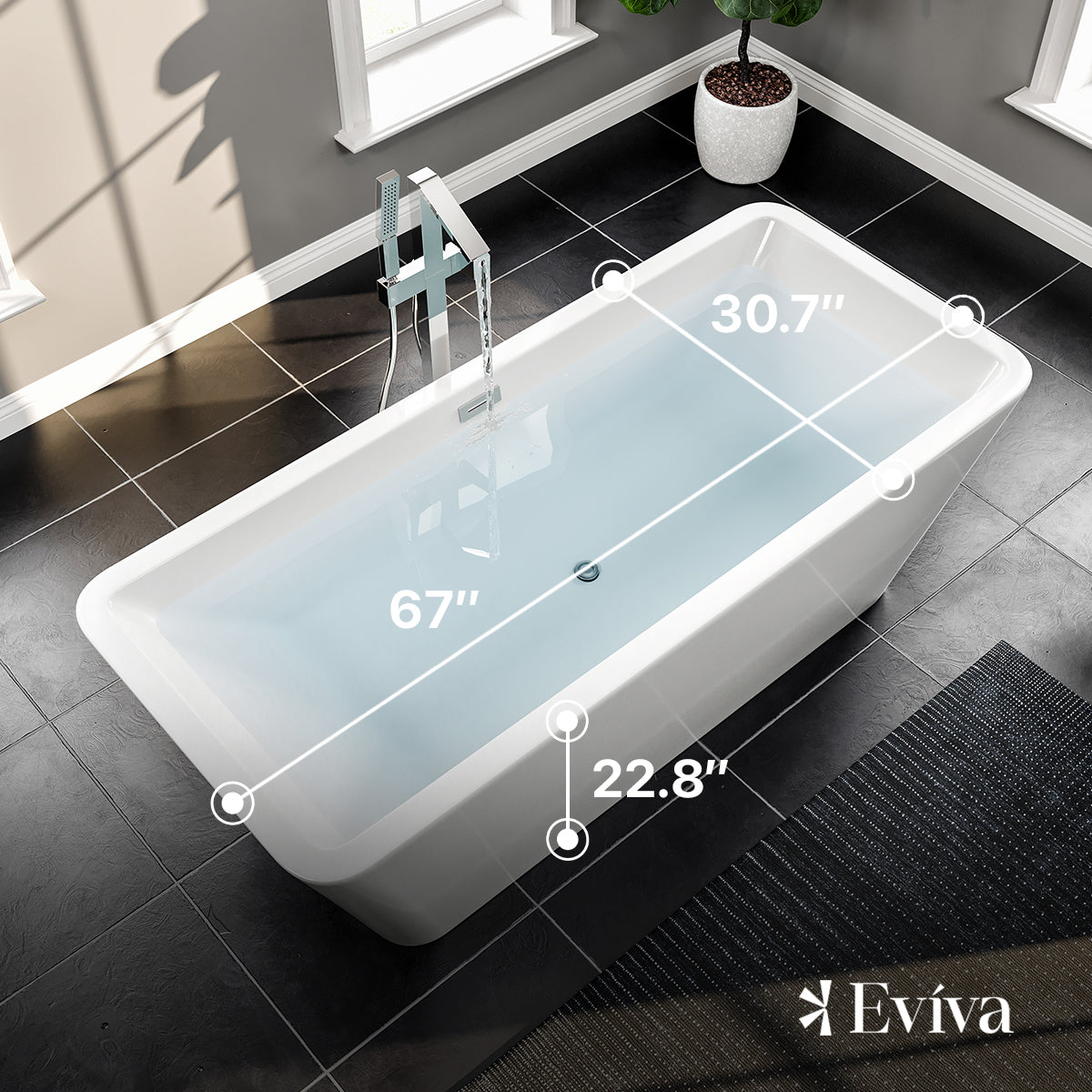 Eviva Eclipse Glossy White Acrylic Freestanding Bathtub