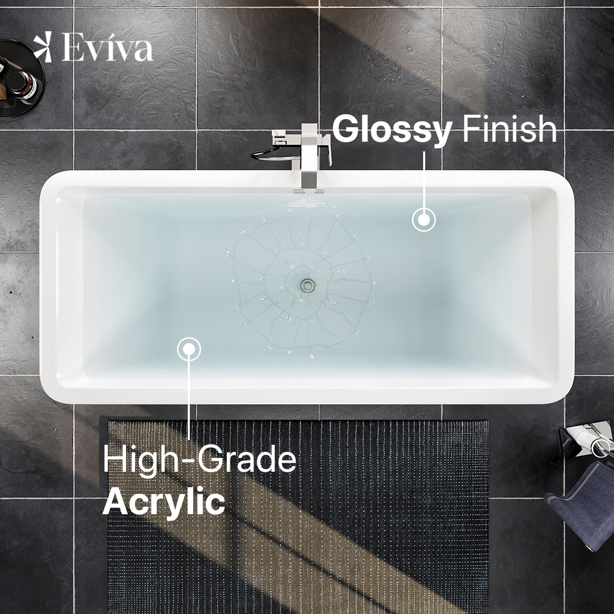 Eviva Eclipse Glossy White Acrylic Freestanding Bathtub