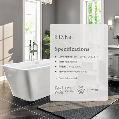 Eviva Eclipse Glossy White Acrylic Freestanding Bathtub