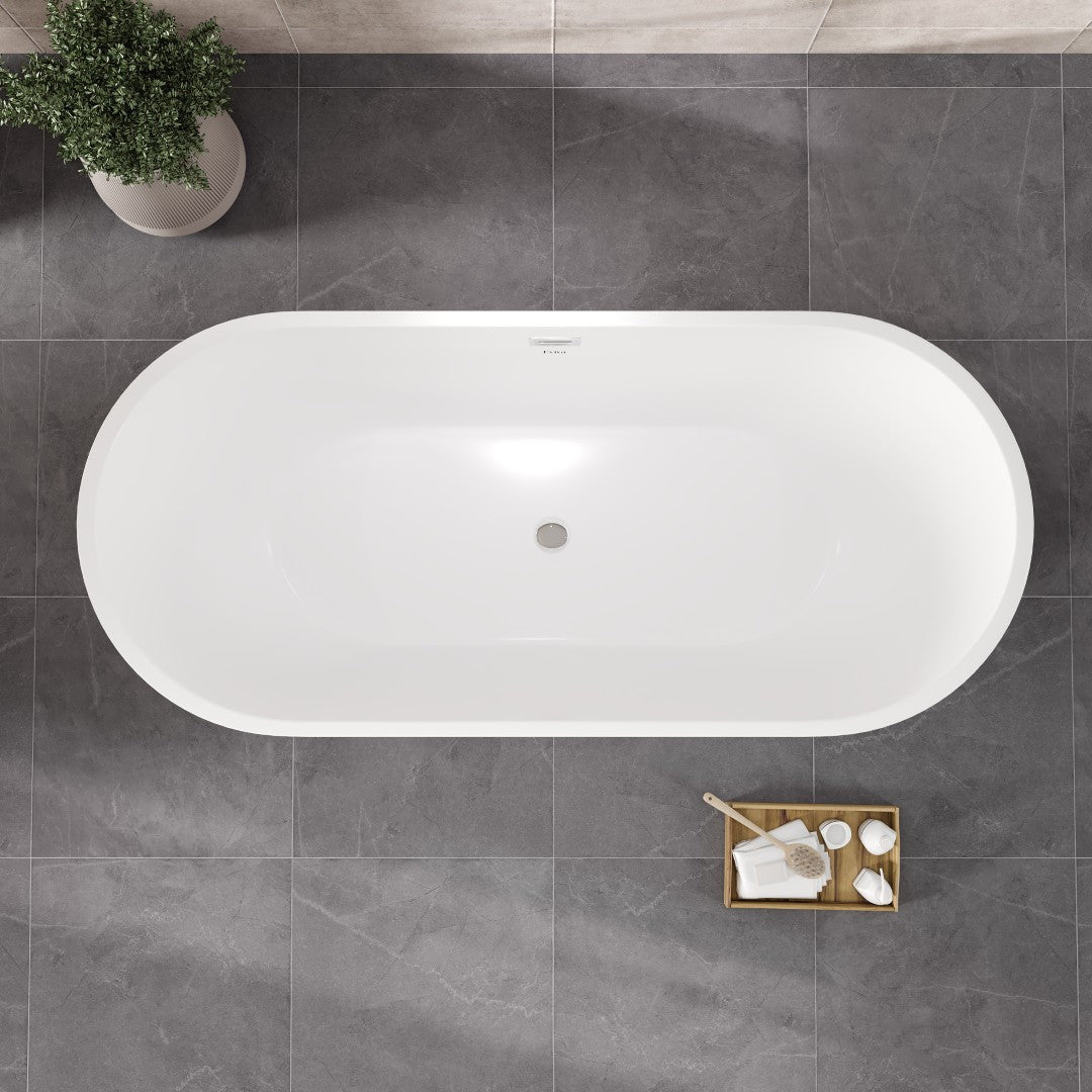 Eviva Aura Glossy White Acrylic Oval Freestanding Bathtub