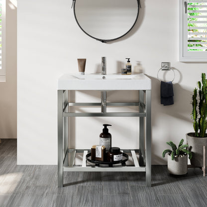Eviva Stone Bath Vanity with Porcelain Top and Integrated Sink