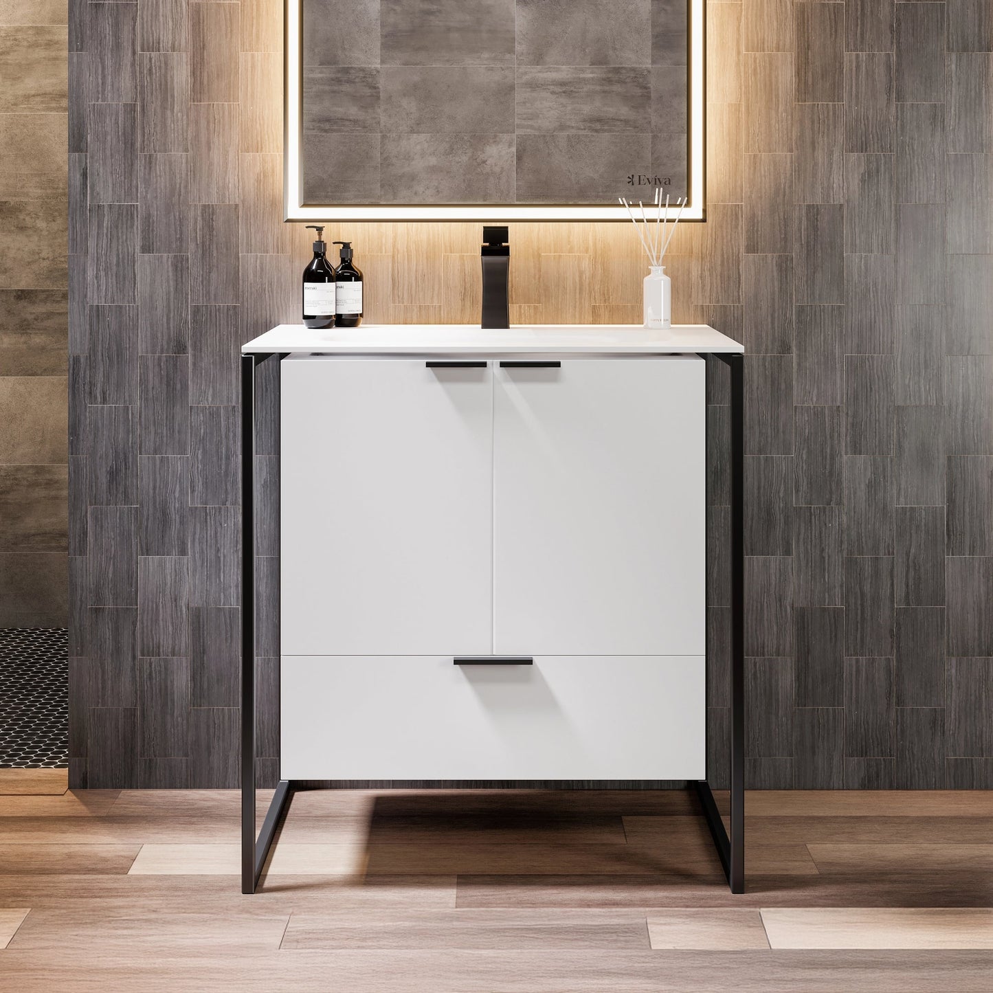 Eviva Onyx Wall Mount Bath Vanity with Solid Surface Top and Integrated Sink (26"-48")