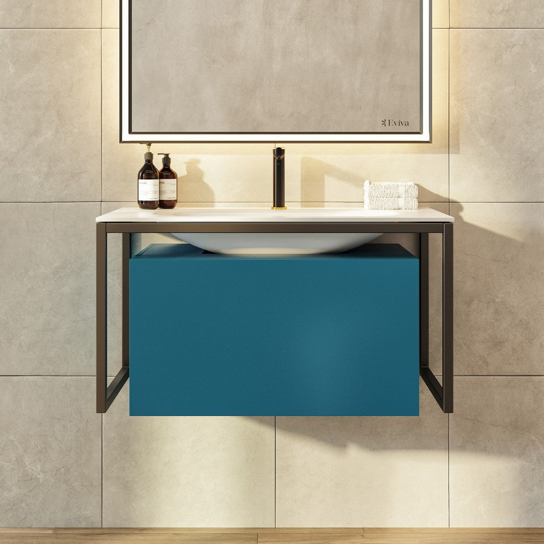 Eviva Modena Wall Mount Bath Vanity with Solid Surface Top and Integrated Sink (32"-51")