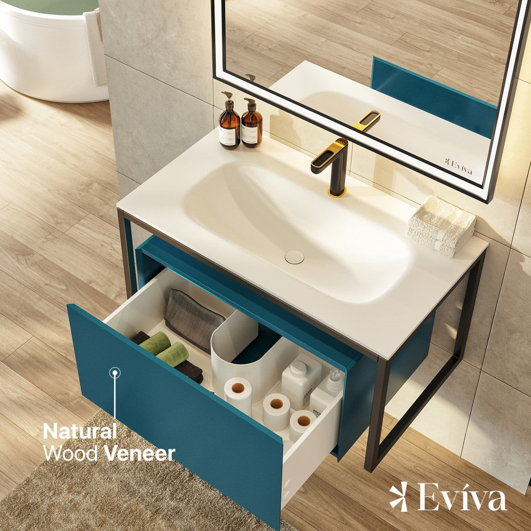 Eviva Modena Wall Mount Bath Vanity with Solid Surface Top and Integrated Sink (32"-51")