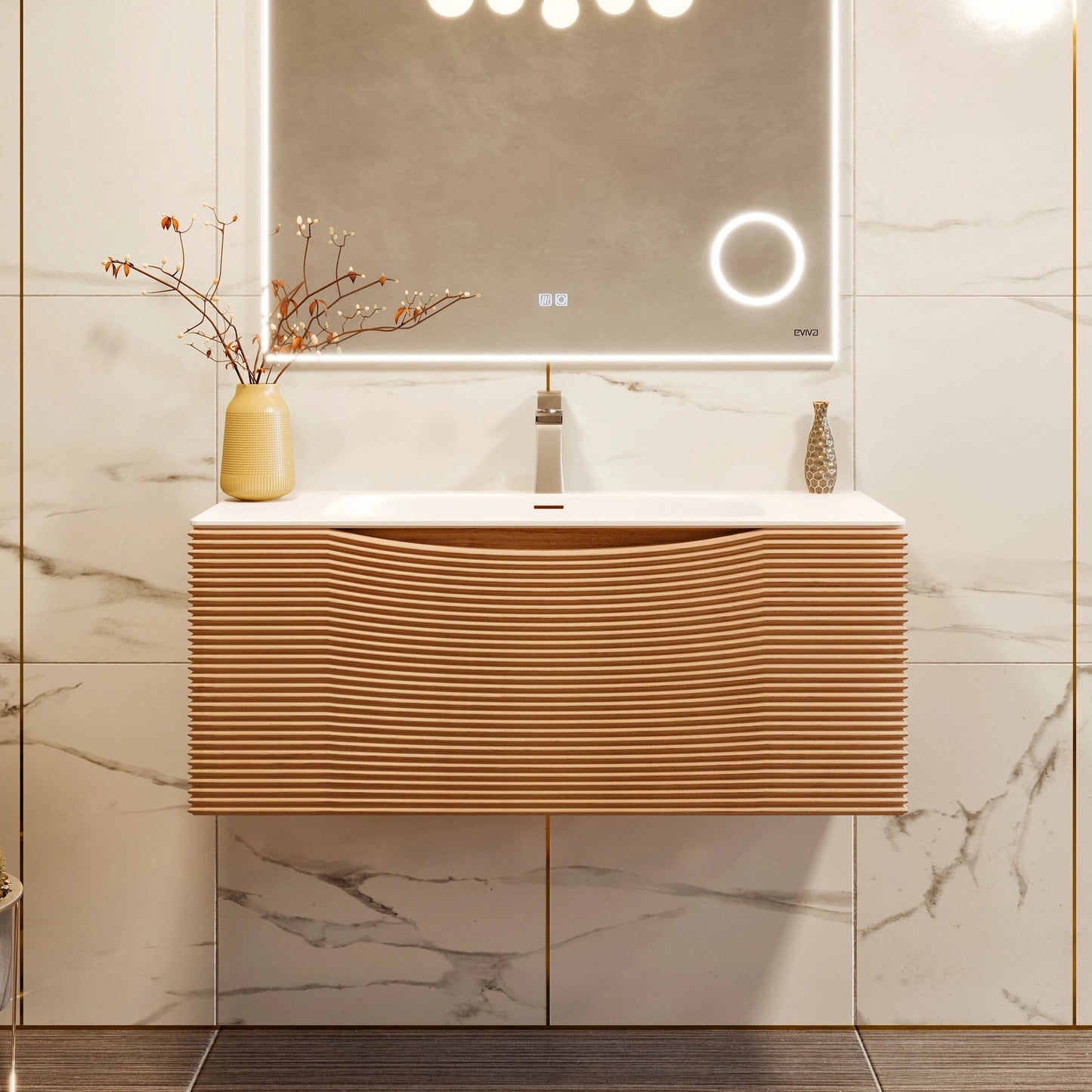 Eviva Leah Wall Mount Bath Vanity with Solid Surface Top and Integrated Sink (32"-39")