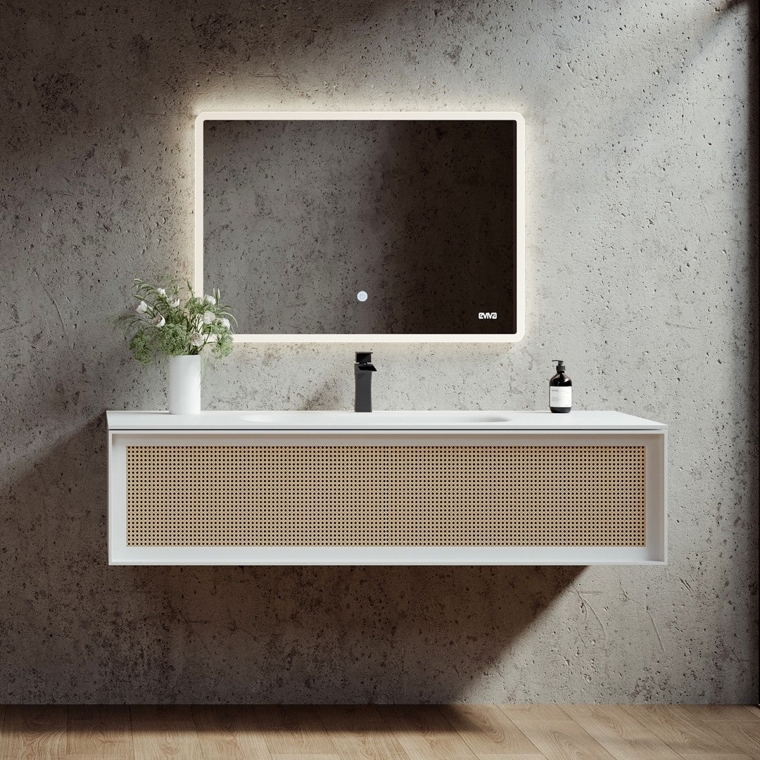 Eviva Nets Wall Mount Bath Vanity with Solid Surface Top and Integrated Sink (32"-44")