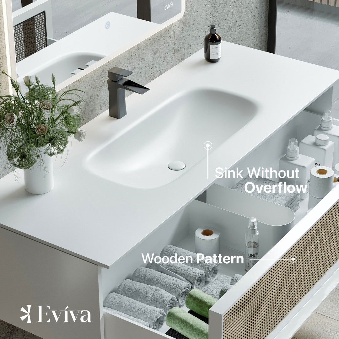 Eviva Nets Wall Mount Bath Vanity with Solid Surface Top and Integrated Sink (32"-44")
