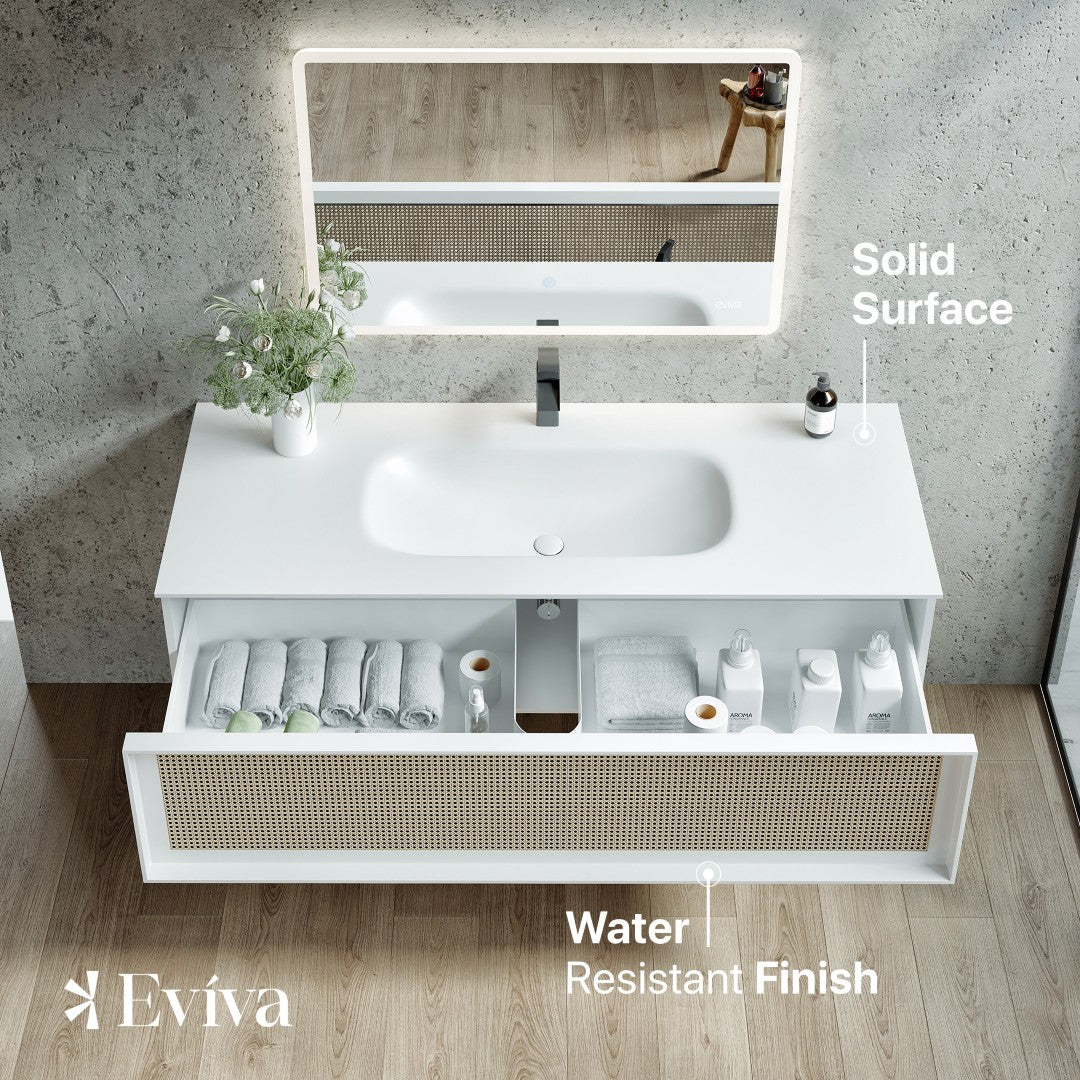 Eviva Nets Wall Mount Bath Vanity with Solid Surface Top and Integrated Sink (32"-44")