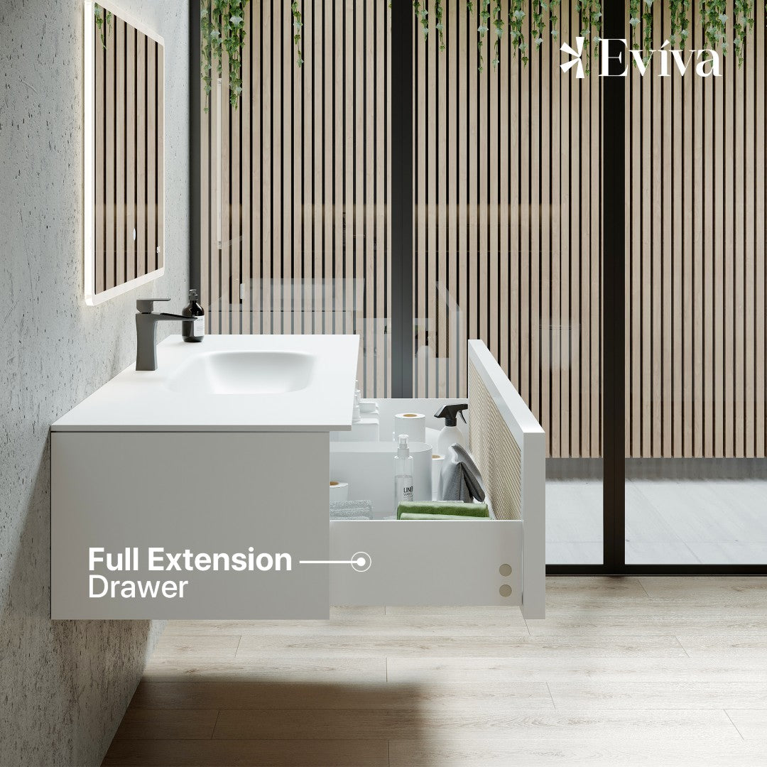 Eviva Nets Wall Mount Bath Vanity with Solid Surface Top and Integrated Sink (32"-44")