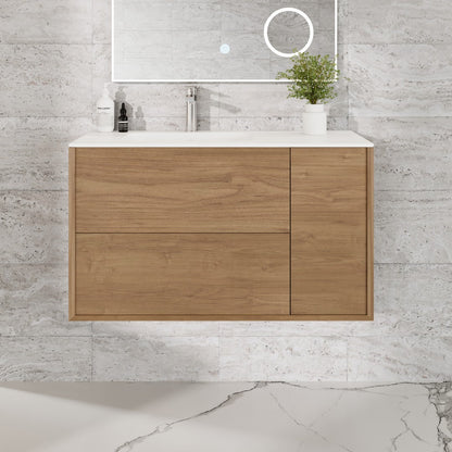 Eviva Prancer Wall Mount Bath Vanity with Solid Surface Top and Integrated Sink