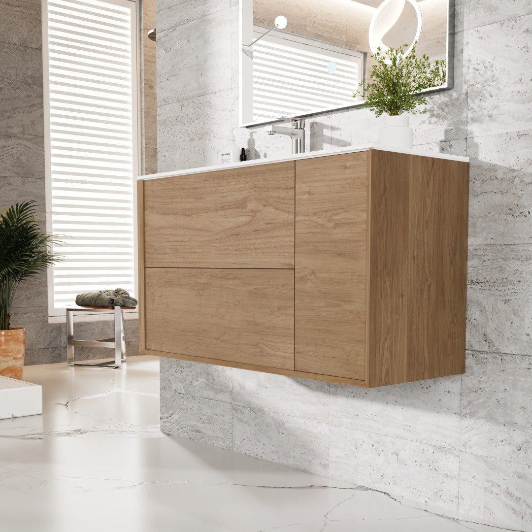 Eviva Prancer Wall Mount Bath Vanity with Solid Surface Top and Integrated Sink