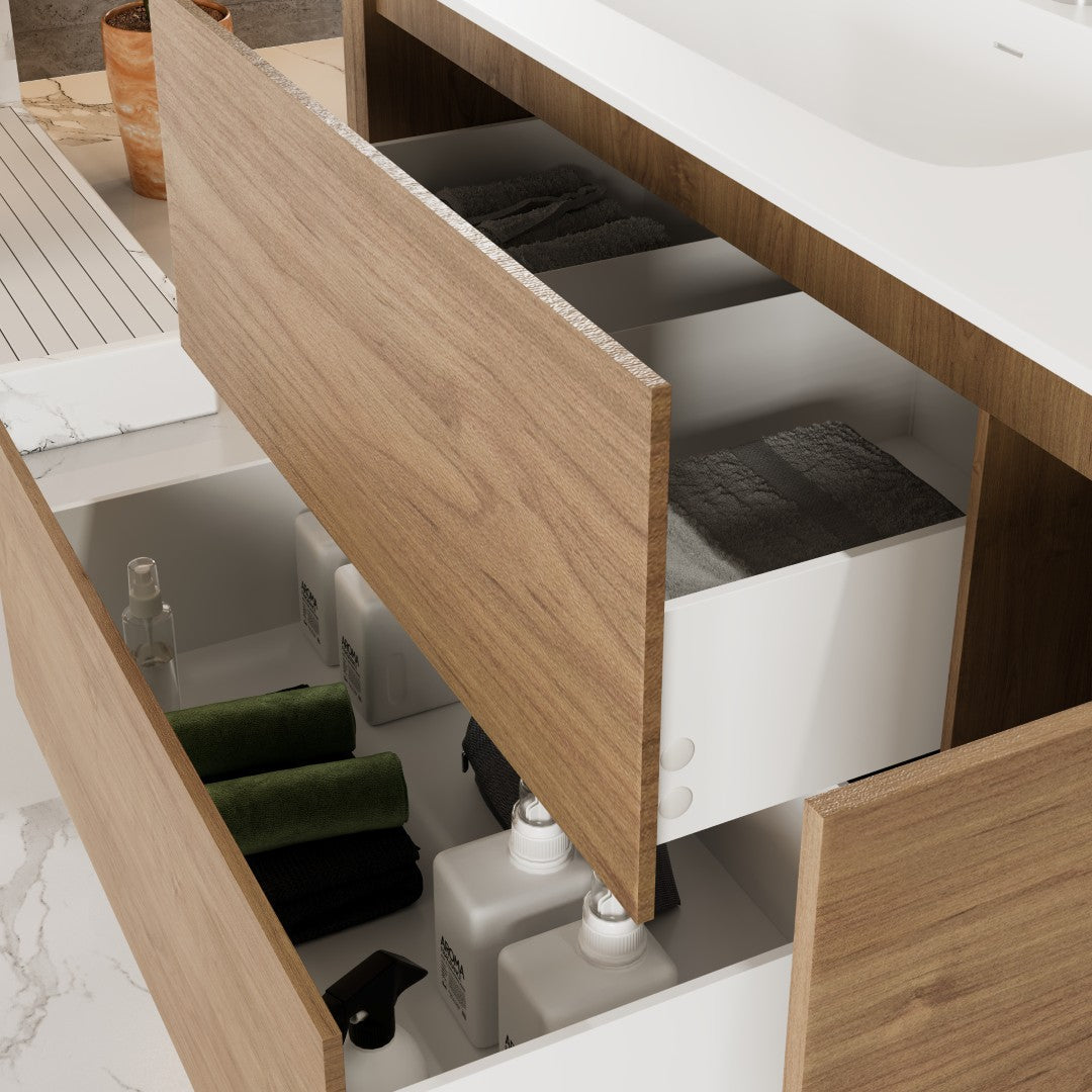 Eviva Prancer Wall Mount Bath Vanity with Solid Surface Top and Integrated Sink