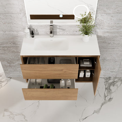 Eviva Prancer Wall Mount Bath Vanity with Solid Surface Top and Integrated Sink