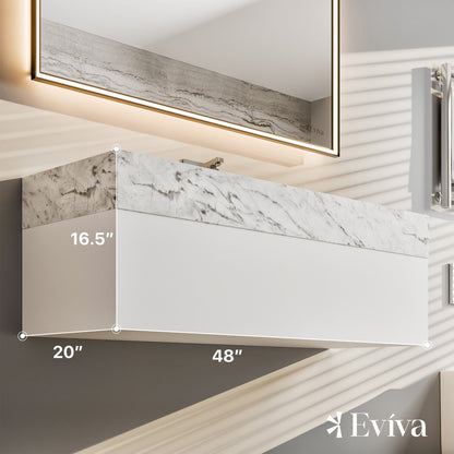 Eviva Fritti Wall Mount Bath Vanity with Carrara Marble Top and Integrated Sink