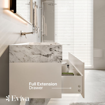 Eviva Fritti Wall Mount Bath Vanity with Carrara Marble Top and Integrated Sink