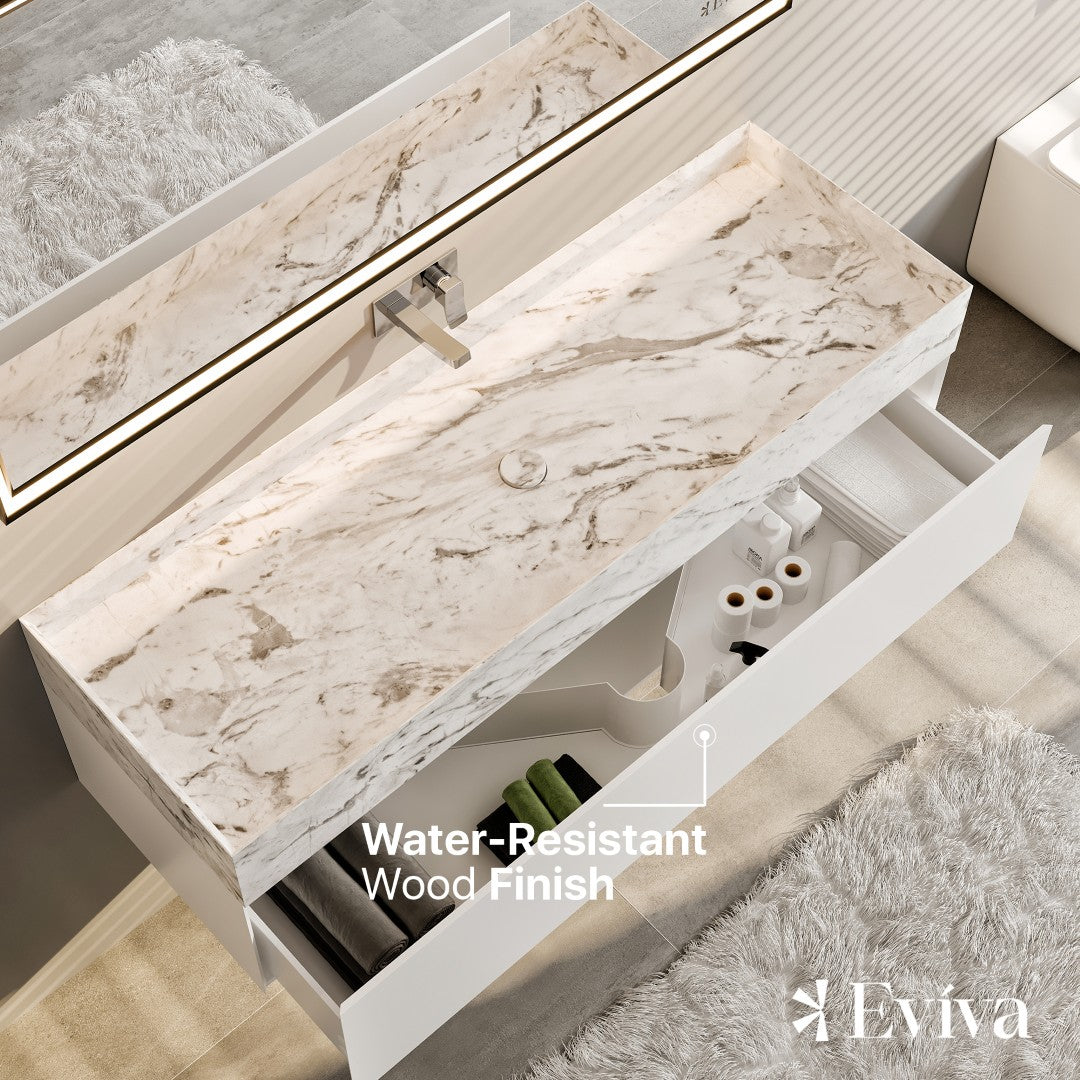 Eviva Fritti Wall Mount Bath Vanity with Carrara Marble Top and Integrated Sink