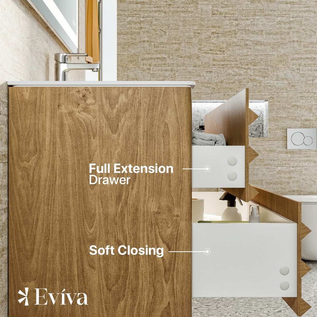 Eviva Oahu Wall Mount Bath Vanity with Solid Surface Top and Integrated Sink (32"-55")
