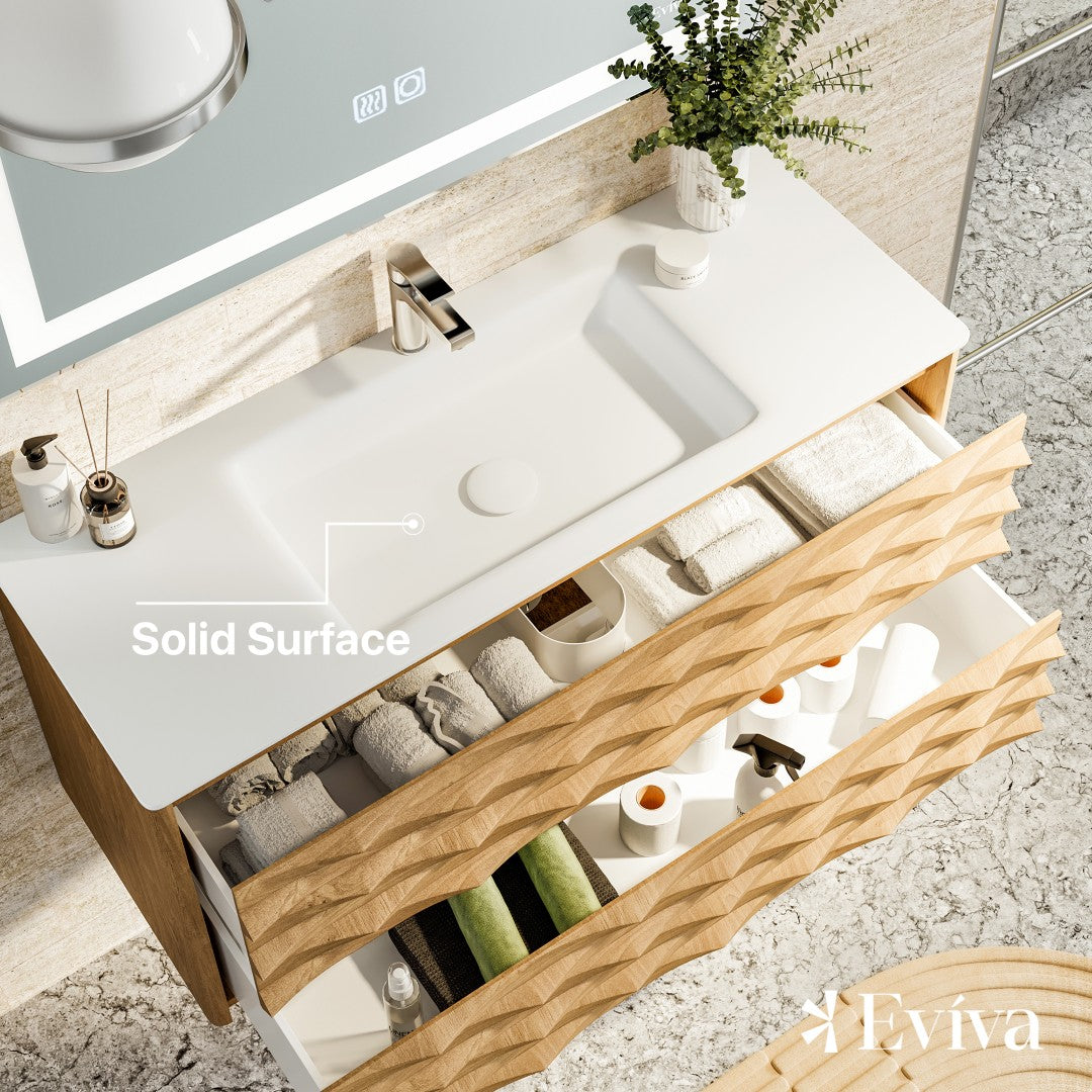 Eviva Oahu Wall Mount Bath Vanity with Solid Surface Top and Integrated Sink (32"-55")