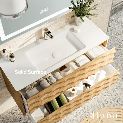 Eviva Oahu Wall Mount Bath Vanity with Solid Surface Top and Integrated Sink (32"-55")
