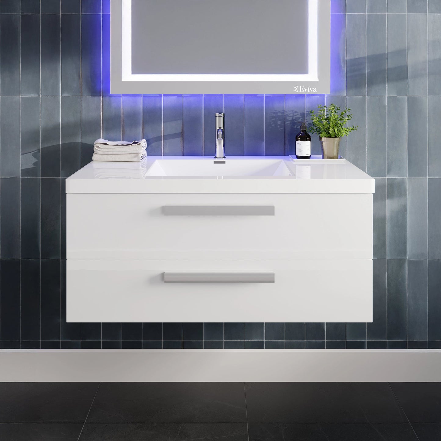 Eviva Surf Wall Mount Bath Vanity with Acrylic Top and Integrated Sink (36"-57")