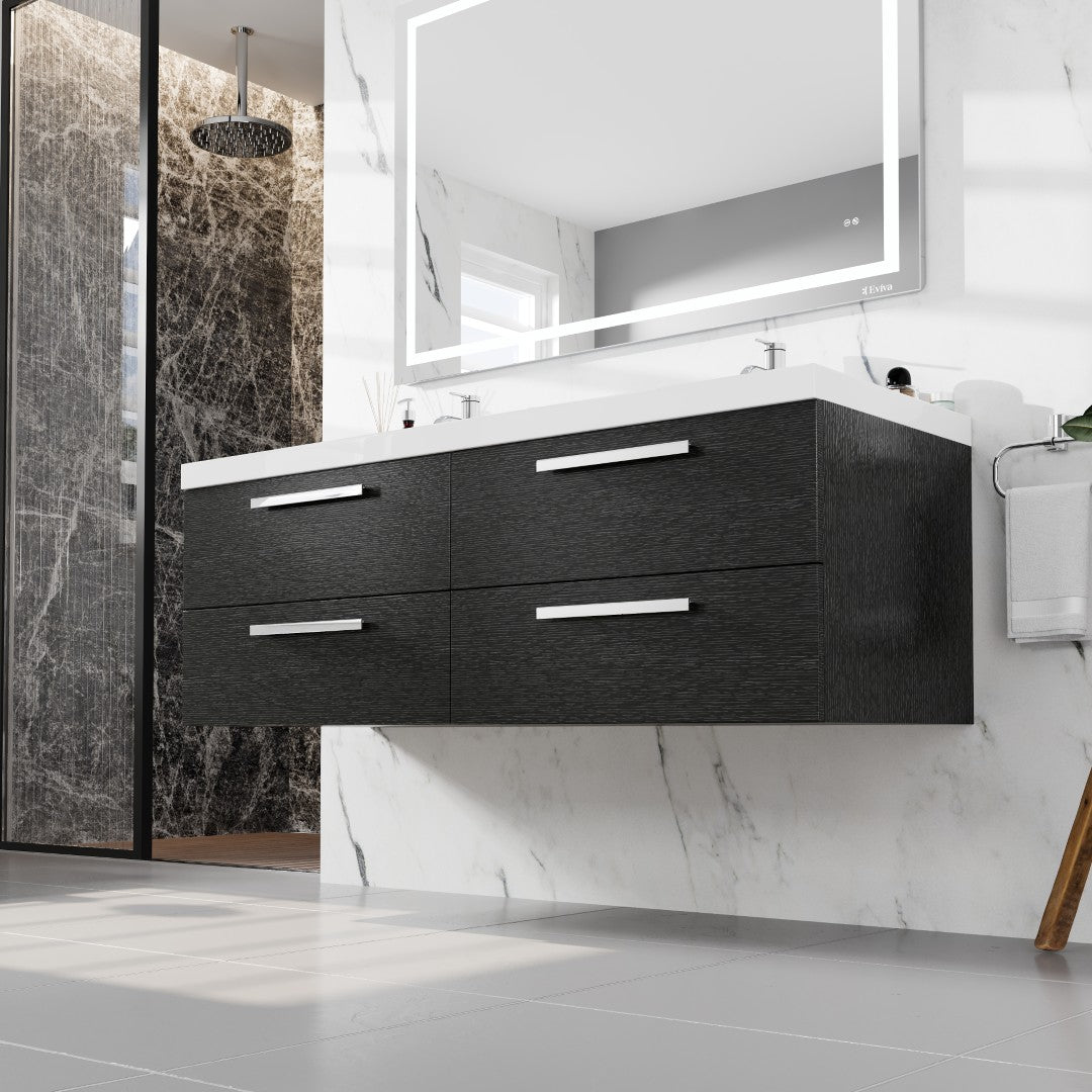 Eviva Surf Wall Mount Bath Vanity with Acrylic Top and Integrated Sink (36"-57")