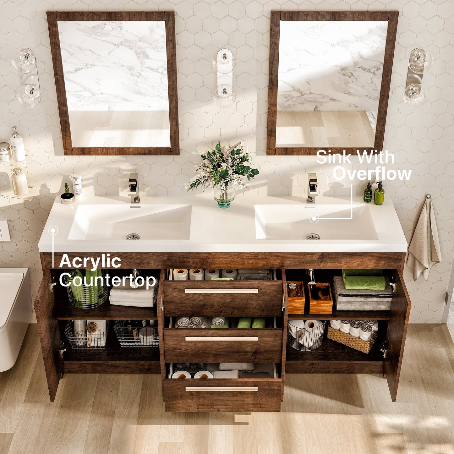 Eviva Lugano Bath Vanity with Acrylic Top and Integrated Sink (24"-84")