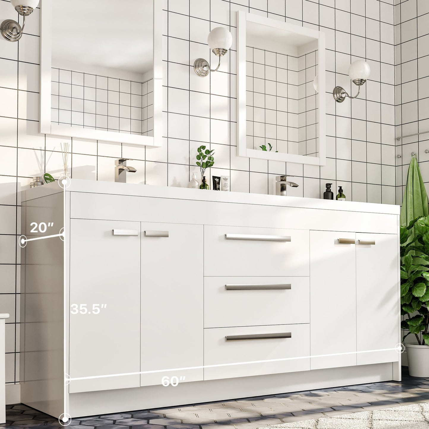 Eviva Lugano Bath Vanity with Acrylic Top and Integrated Sink (24"-84")