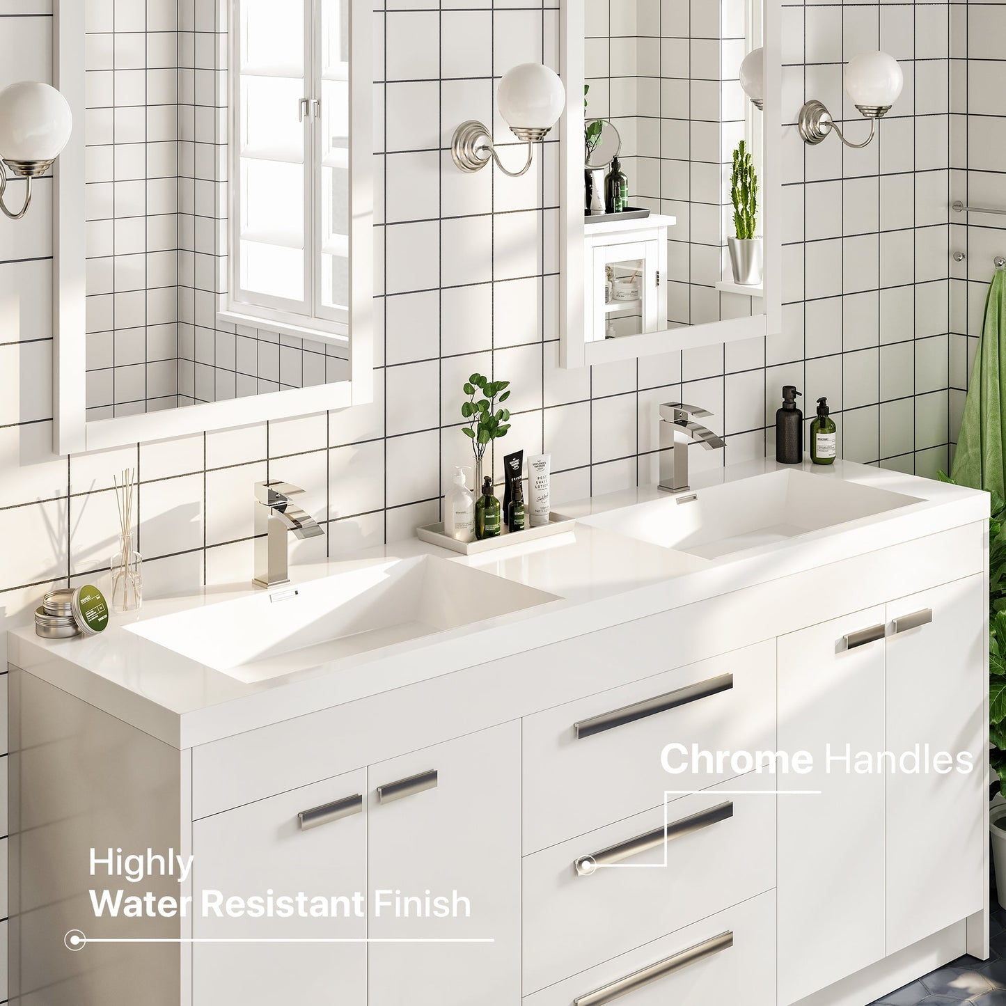 Eviva Lugano Bath Vanity with Acrylic Top and Integrated Sink (24"-84")