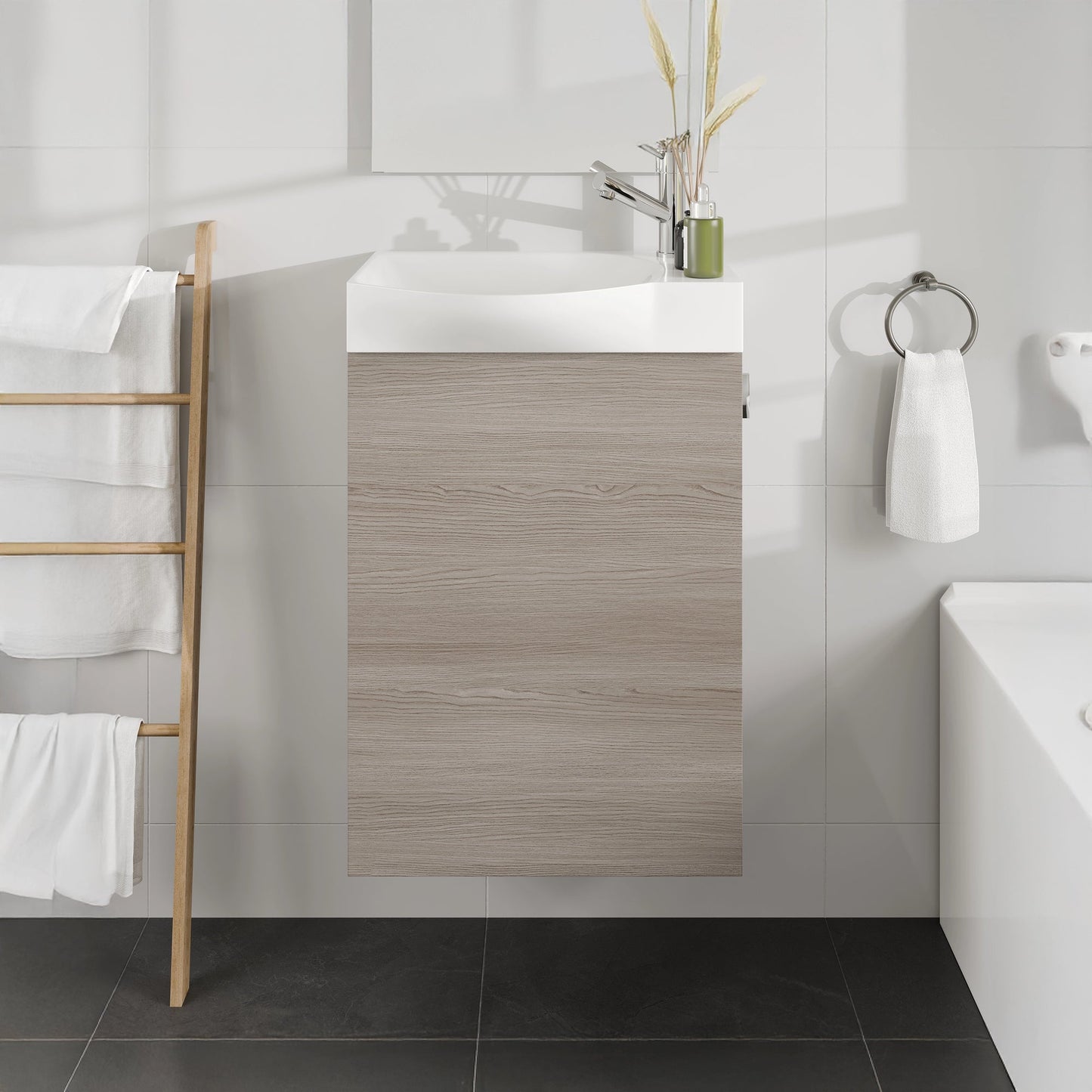 Eviva Tiny Wall Mount Bath Vanity with Porcelain Top and Integrated Sink