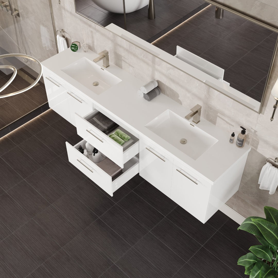 Eviva Lumina Wall Mount Bath Vanity with Acrylic Top and Integrated Sinks
