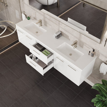 Eviva Lumina Wall Mount Bath Vanity with Acrylic Top and Integrated Sinks