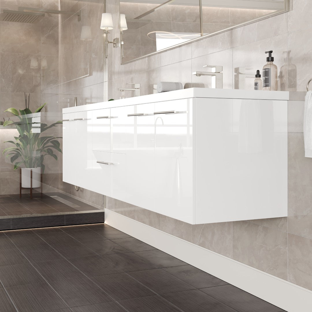 Eviva Lumina Wall Mount Bath Vanity with Acrylic Top and Integrated Sinks