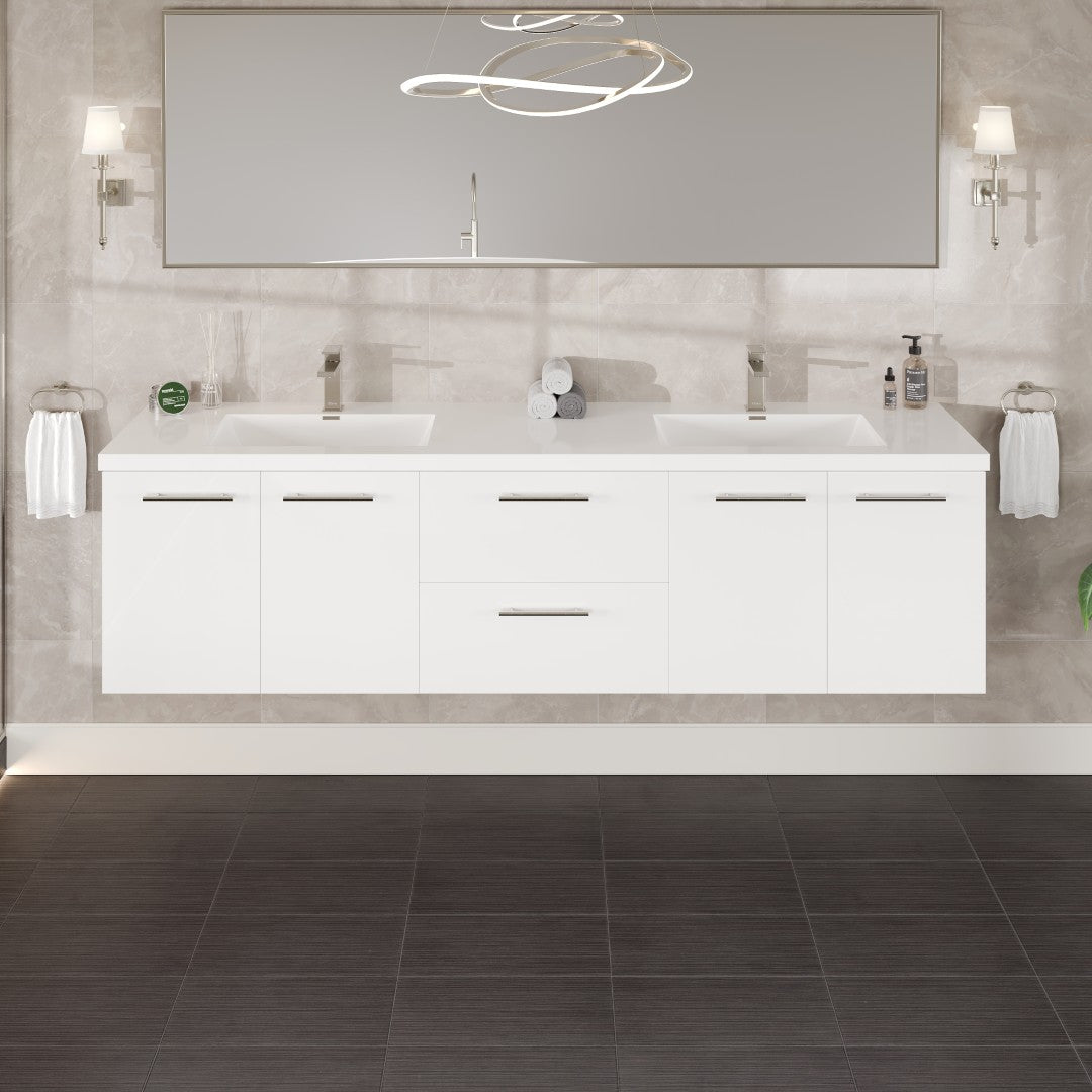 Eviva Lumina Wall Mount Bath Vanity with Acrylic Top and Integrated Sinks