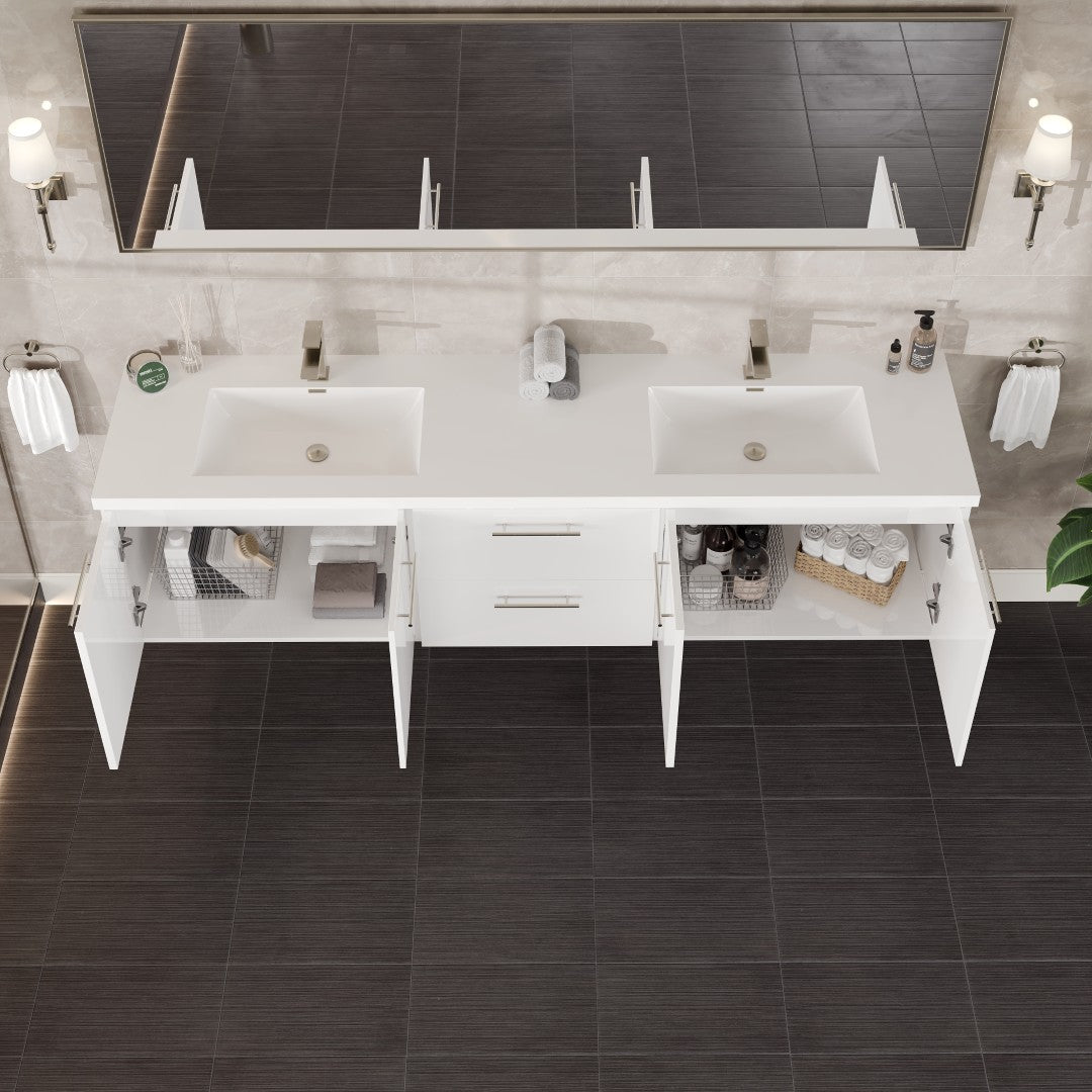 Eviva Lumina Wall Mount Bath Vanity with Acrylic Top and Integrated Sinks