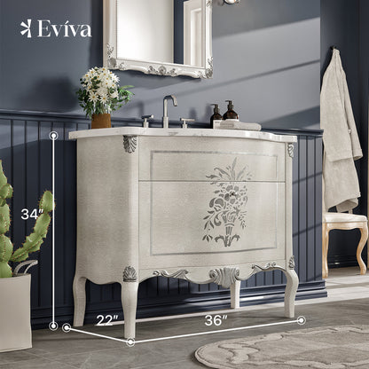 Eviva Monaco Bath Vanity with Carrara Quartz Top and Undermount Porcelain Sink