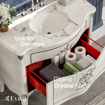 Eviva Monaco Bath Vanity with Carrara Quartz Top and Undermount Porcelain Sink