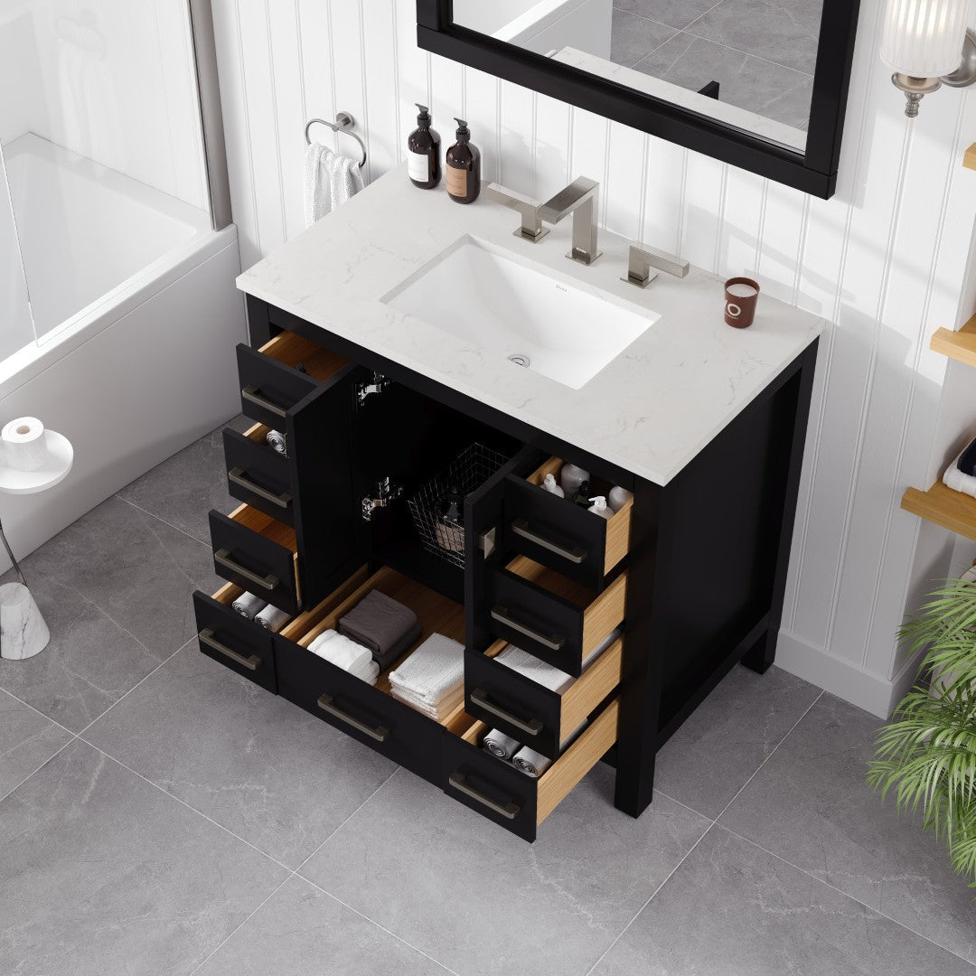 Eviva Hampton Bath Vanity with Carrara Quartz Top and Undermount Porcelain Sink
