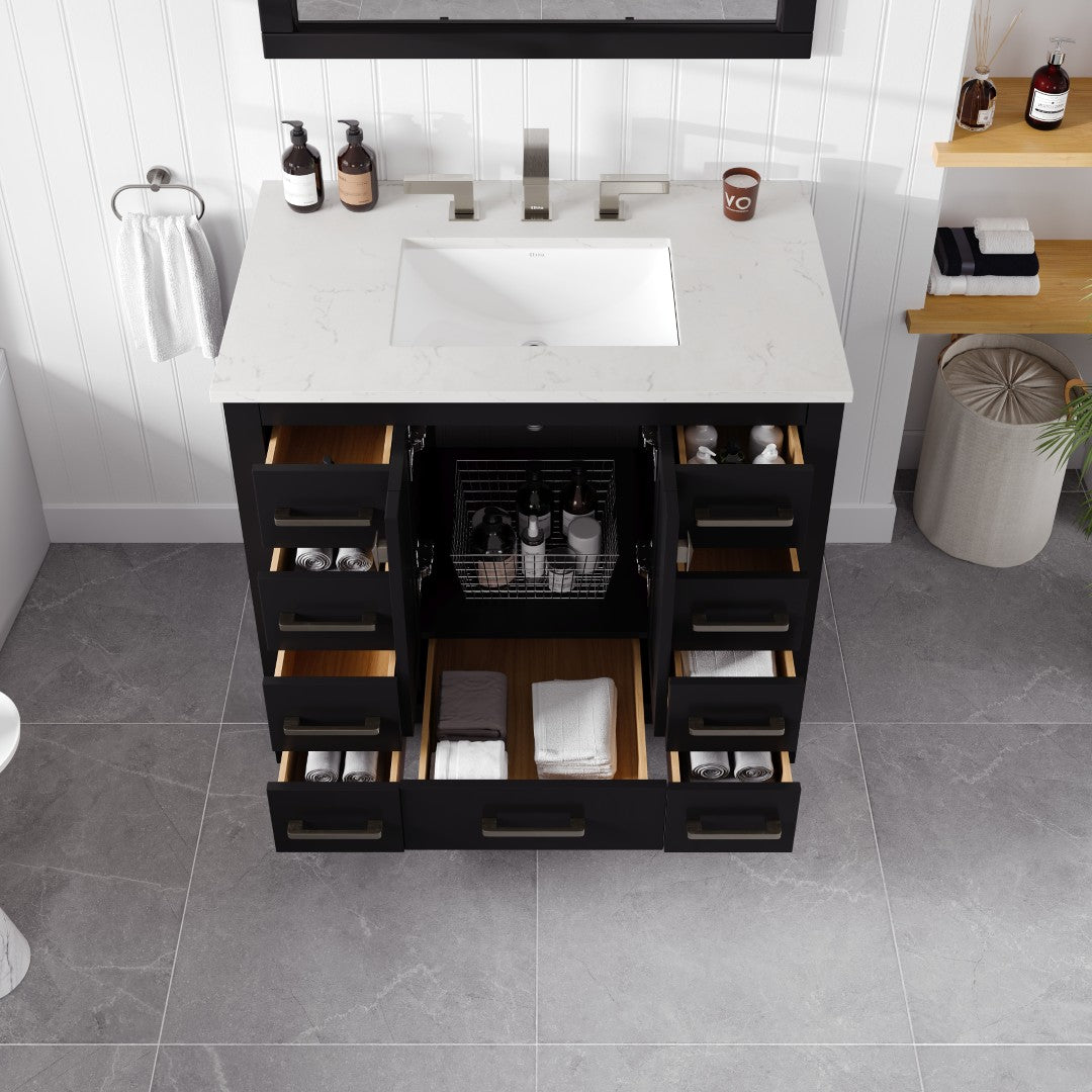 Eviva Hampton Bath Vanity with Carrara Quartz Top and Undermount Porcelain Sink