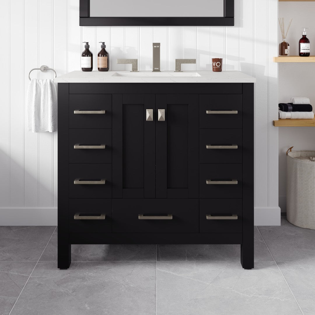 Eviva Hampton Bath Vanity with Carrara Quartz Top and Undermount Porcelain Sink