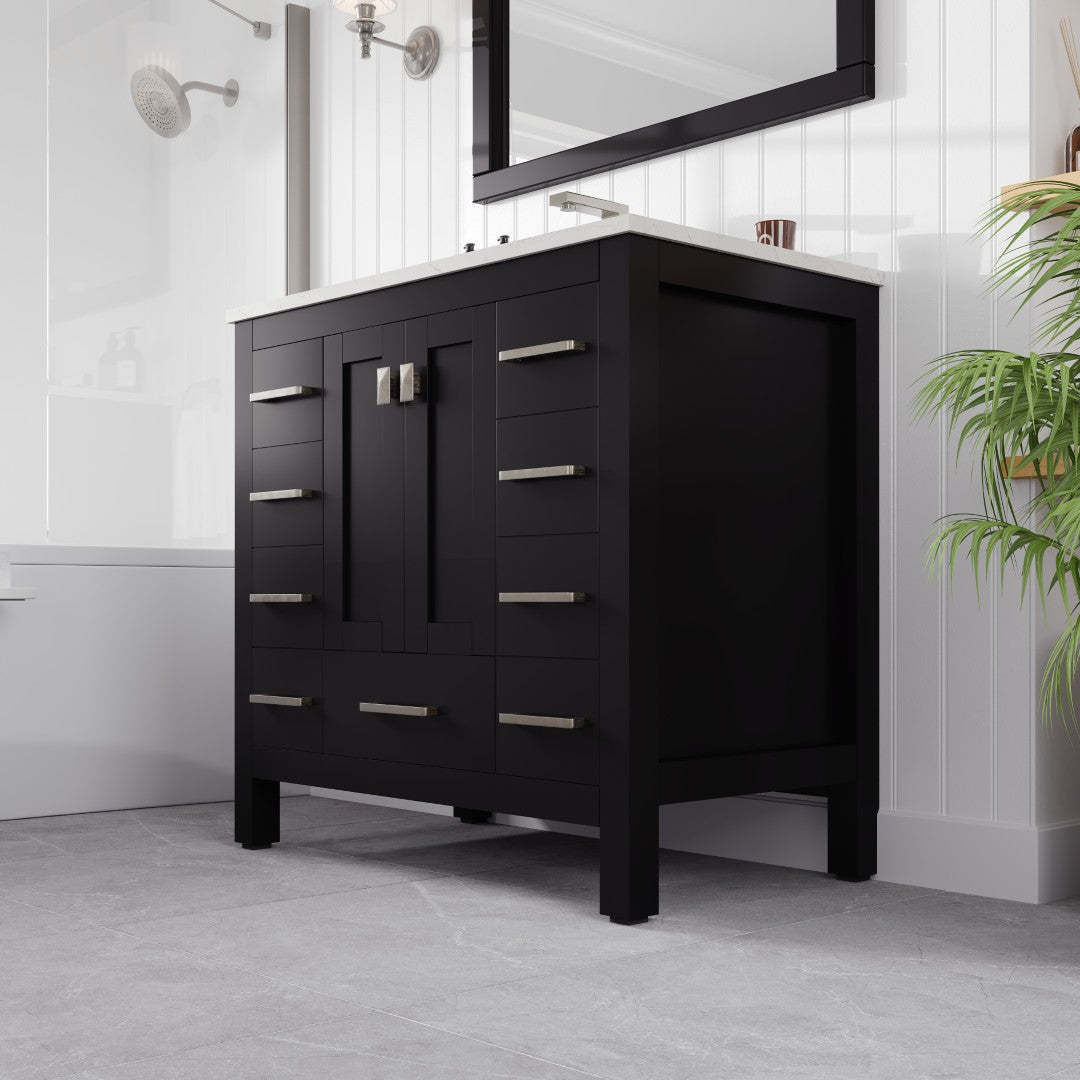 Eviva Hampton Bath Vanity with Carrara Quartz Top and Undermount Porcelain Sink