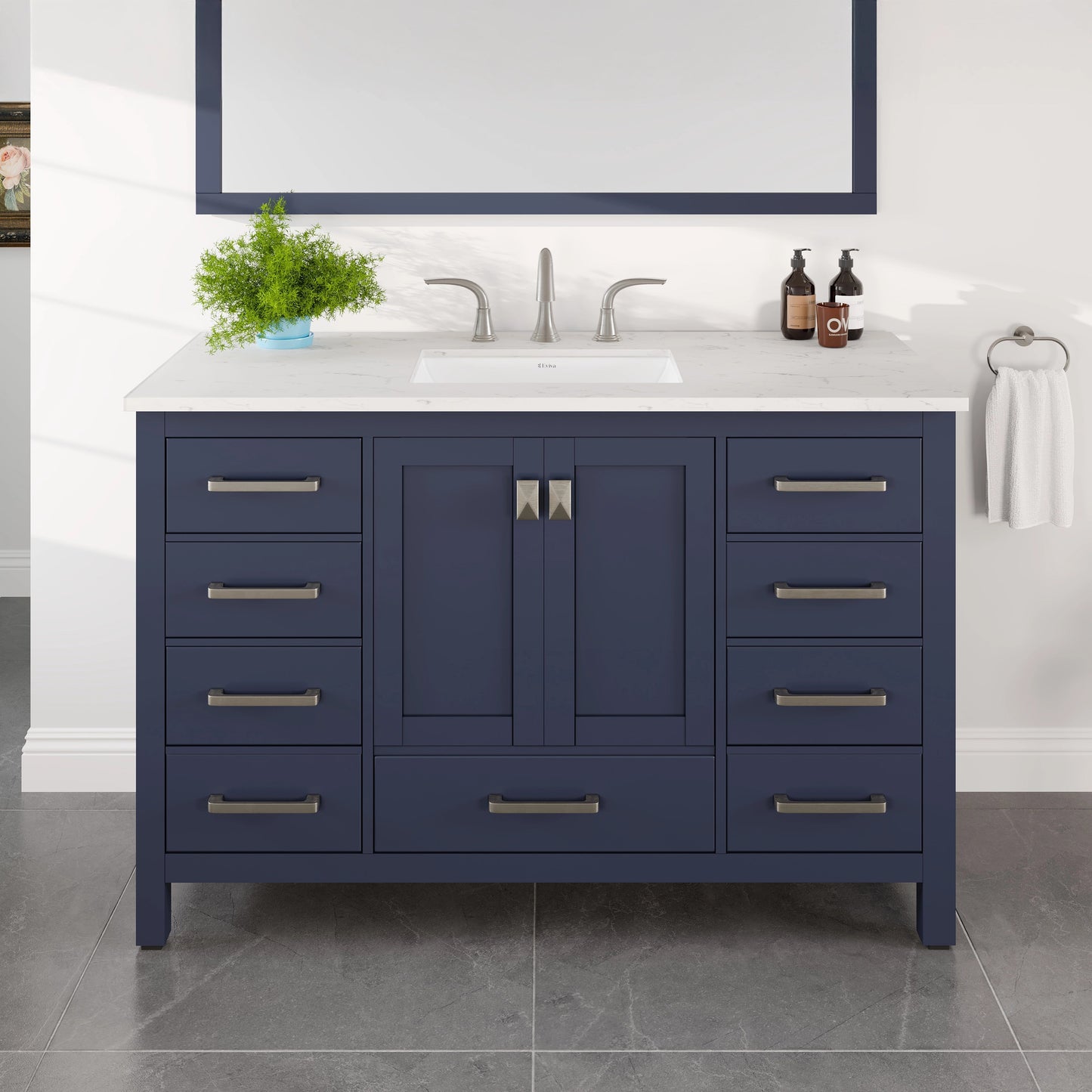 Eviva Aberdeen Vanity – Carrara Quartz Top (24"–84")
