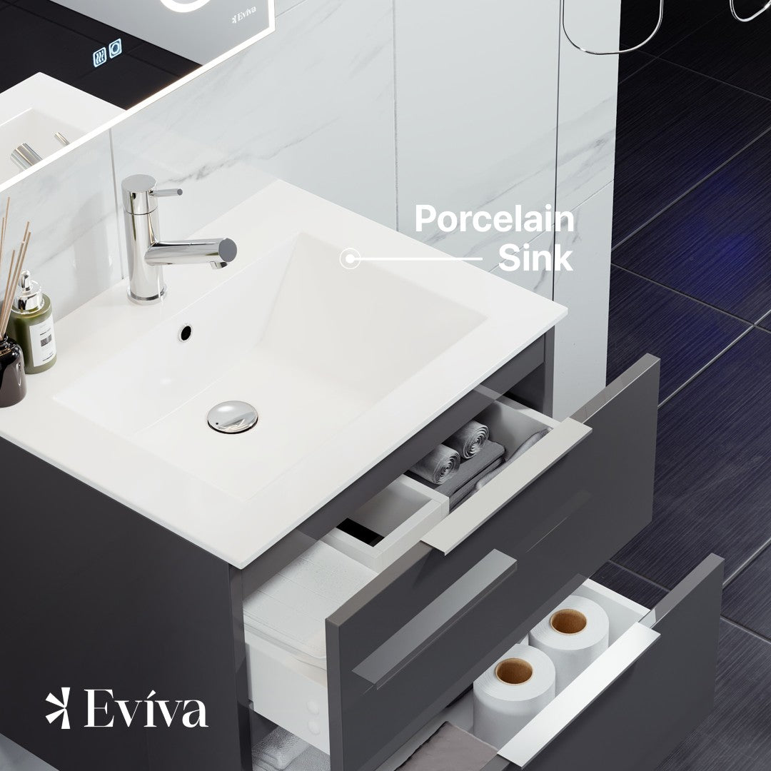 Eviva Galsaky Wall Mount Bath Vanity with Porcelain Top and Integrated Sink (24"-32")