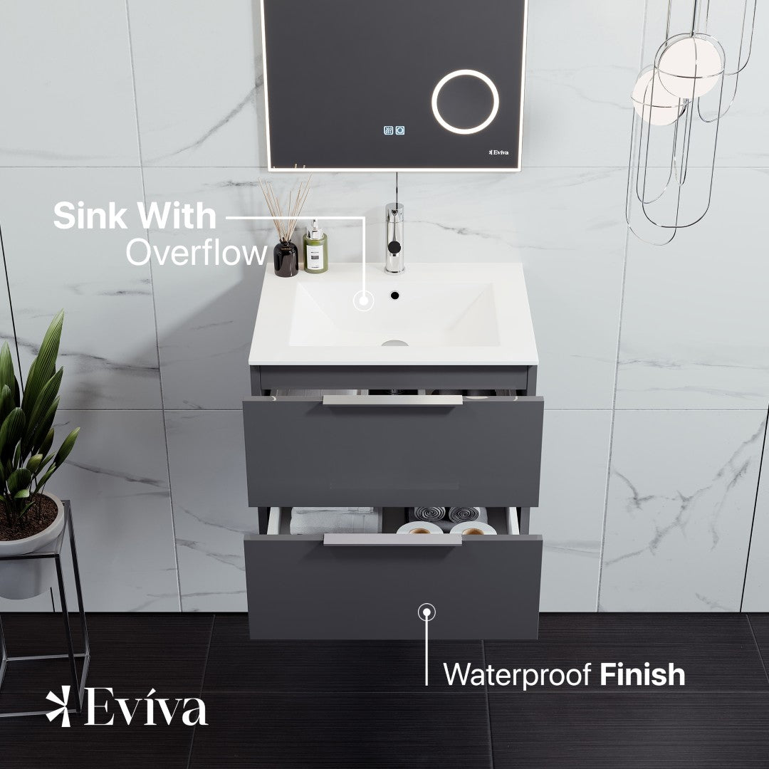 Eviva Galsaky Wall Mount Bath Vanity with Porcelain Top and Integrated Sink (24"-32")