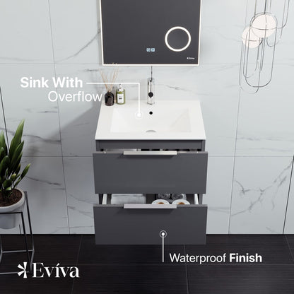 Eviva Galsaky Wall Mount Bath Vanity with Porcelain Top and Integrated Sink (24"-32")