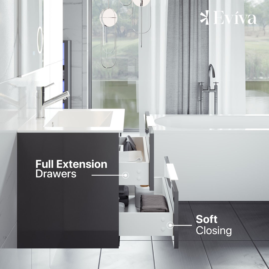 Eviva Galsaky Wall Mount Bath Vanity with Porcelain Top and Integrated Sink (24"-32")