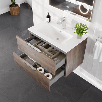 Eviva Marina Bath Vanity with Porcelain Top and Integrated Sink