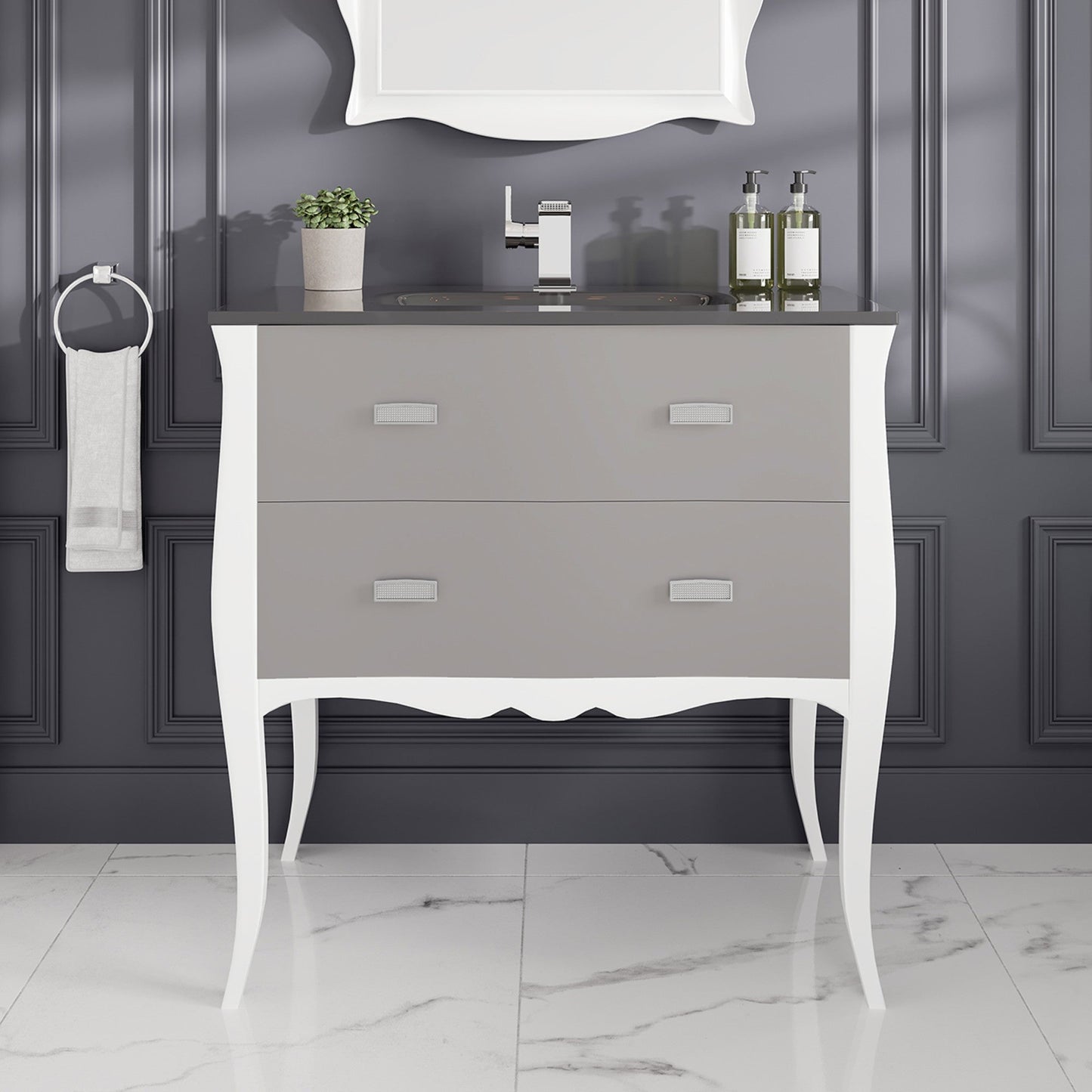 Eviva Aranjuez Bath Vanity with Tempered Glass Top and Integrated Sink (24"-32")