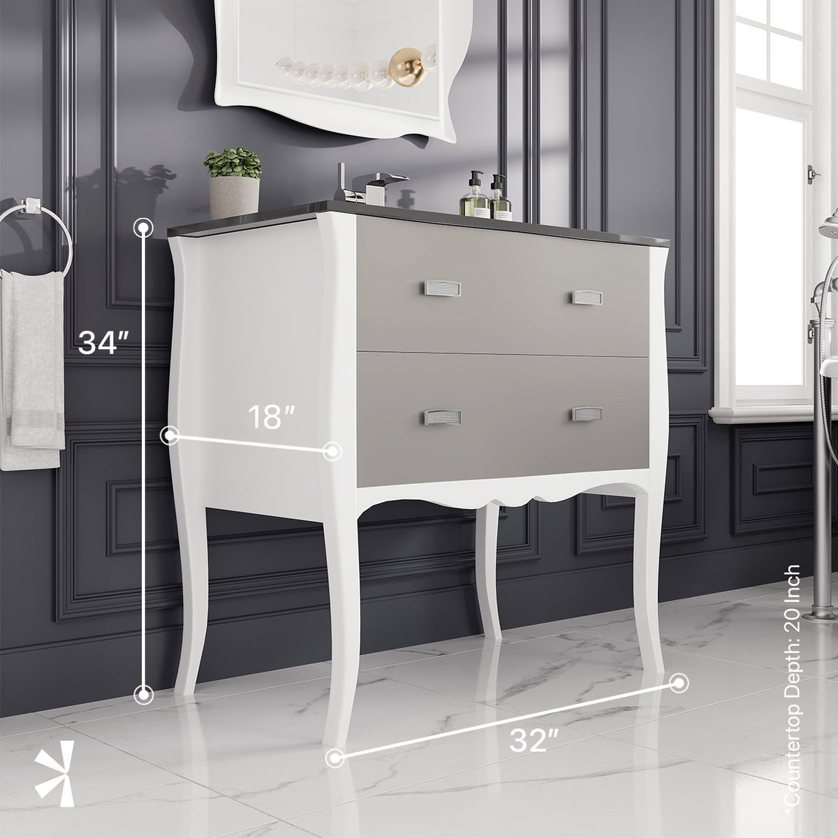 Eviva Aranjuez Bath Vanity with Tempered Glass Top and Integrated Sink (24"-32")