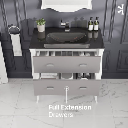 Eviva Aranjuez Bath Vanity with Tempered Glass Top and Integrated Sink (24"-32")