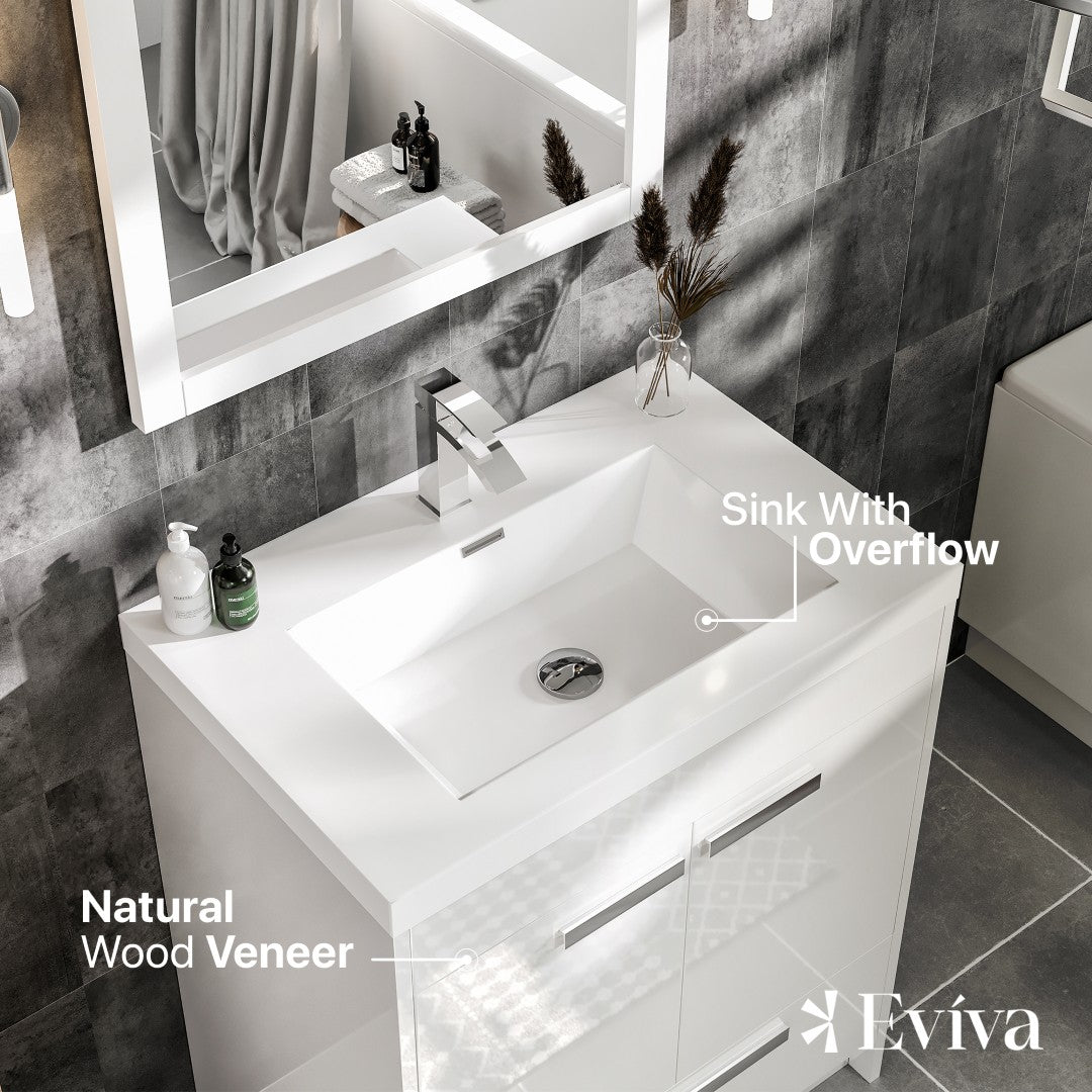 Eviva Lugano Bath Vanity with Acrylic Top and Integrated Sink (24"-84")